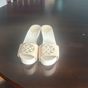 Tory Burch Cream Mules with Logo Accent